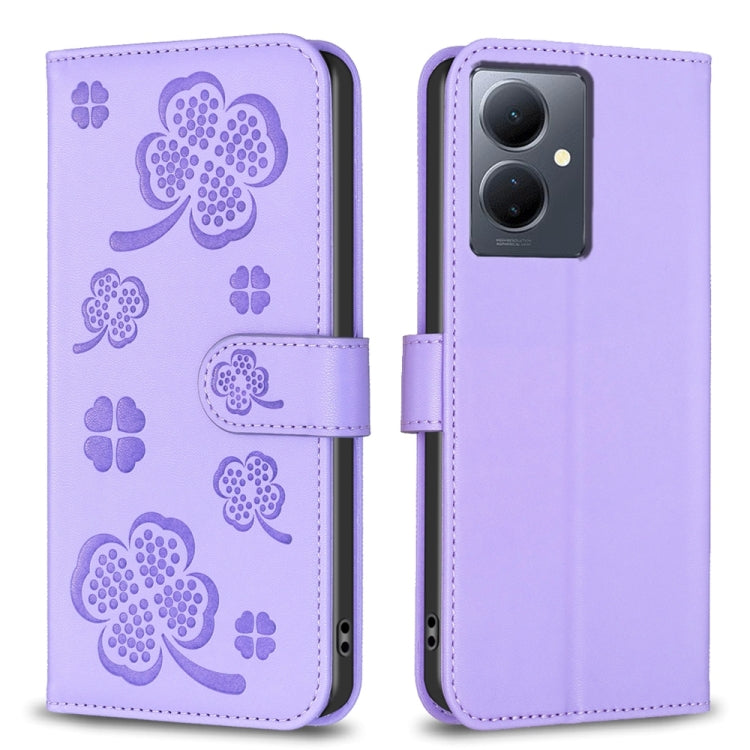 Four-leaf Embossed Leather Phone Case, For vivo Y78 5G / Y36, For vivo Y02 4G, For vivo Y35 4G / Y22s, For vivo Y02s, For vivo Y15s, For vivo Y21 / Y21s / Y33s, For vivo Y51 2020 / Y51a / Y51s, For vivo Y20