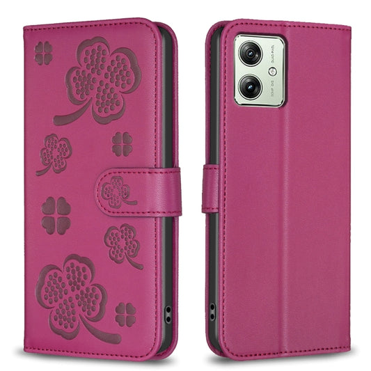 Four-leaf Embossed Leather Phone Case, For Motorola Moto G54 5G EU Edition, For Motorola Edge 40 Neo, For Motorola Moto G14 4G, For Motorola Edge 40 5G, For Motorola Edge 40 Pro 5G / X40 / X40 Pro, For Motorola Moto G13 4G / G23 4G / G53 5G            ...