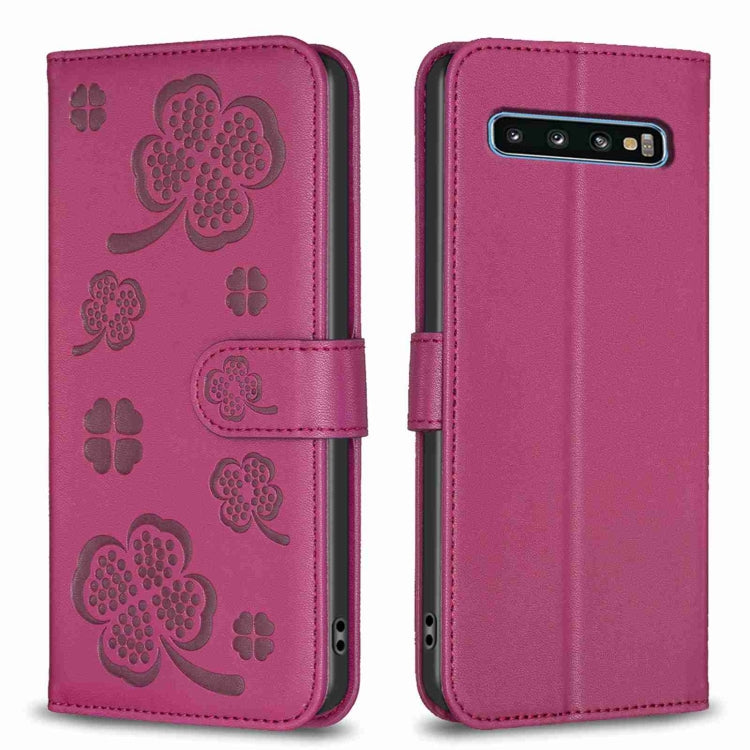 Four-leaf Embossed Leather Phone Case, For Samsung Galaxy A50, For Samsung Galaxy S10+, For Samsung Galaxy S10, For Samsung Galaxy S9+, For Samsung Galaxy S9