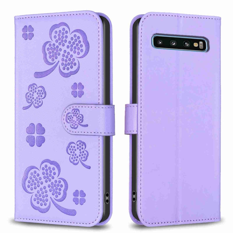 Four-leaf Embossed Leather Phone Case, For Samsung Galaxy A50, For Samsung Galaxy S10+, For Samsung Galaxy S10, For Samsung Galaxy S9+, For Samsung Galaxy S9