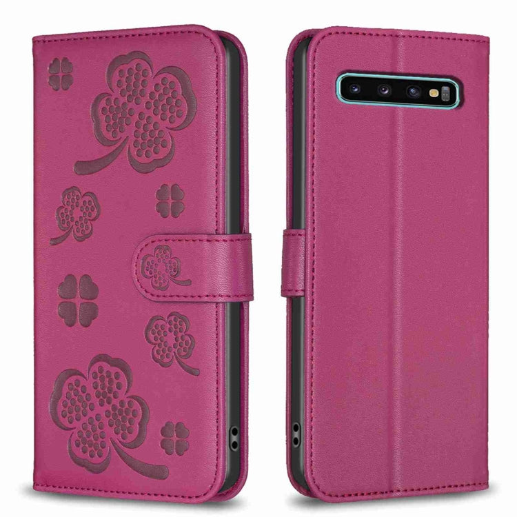Four-leaf Embossed Leather Phone Case, For Samsung Galaxy A50, For Samsung Galaxy S10+, For Samsung Galaxy S10, For Samsung Galaxy S9+, For Samsung Galaxy S9