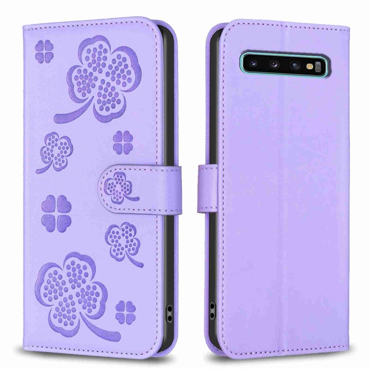 Four-leaf Embossed Leather Phone Case, For Samsung Galaxy A50, For Samsung Galaxy S10+, For Samsung Galaxy S10, For Samsung Galaxy S9+, For Samsung Galaxy S9