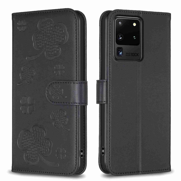 Four-leaf Embossed Leather Phone Case, For Samsung Galaxy S20 Ultra, For Samsung Galaxy S20, For Samsung Galaxy S20+, For Samsung Galaxy A71 4G, For Samsung Galaxy A51 4G, For Samsung Galaxy A70, For Samsung Galaxy A40, For Samsung Galaxy A20 / A30