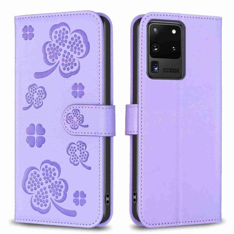 Four-leaf Embossed Leather Phone Case, For Samsung Galaxy S20 Ultra, For Samsung Galaxy S20, For Samsung Galaxy S20+, For Samsung Galaxy A71 4G, For Samsung Galaxy A51 4G, For Samsung Galaxy A70, For Samsung Galaxy A40, For Samsung Galaxy A20 / A30