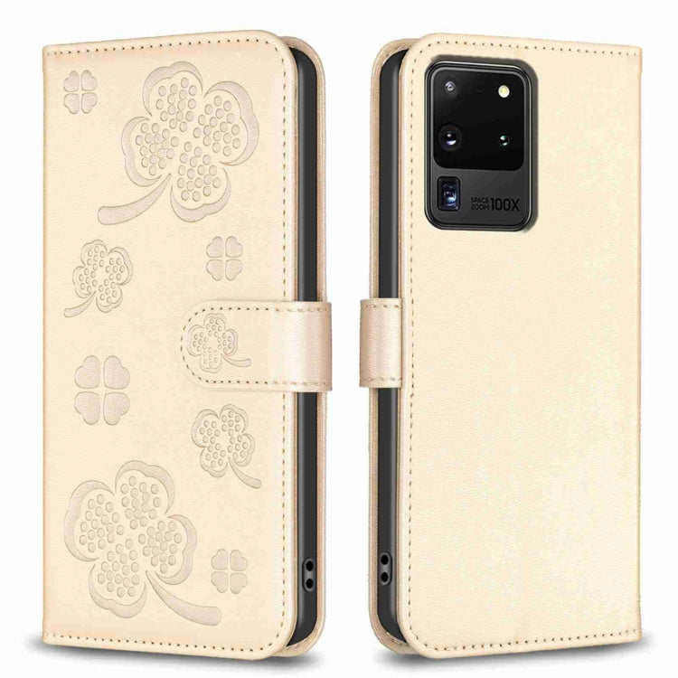 Four-leaf Embossed Leather Phone Case, For Samsung Galaxy S20 Ultra, For Samsung Galaxy S20, For Samsung Galaxy S20+, For Samsung Galaxy A71 4G, For Samsung Galaxy A51 4G, For Samsung Galaxy A70, For Samsung Galaxy A40, For Samsung Galaxy A20 / A30