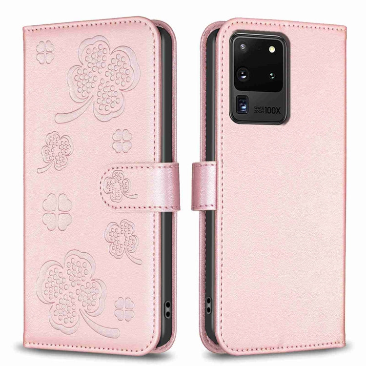 Four-leaf Embossed Leather Phone Case, For Samsung Galaxy S20 Ultra, For Samsung Galaxy S20, For Samsung Galaxy S20+, For Samsung Galaxy A71 4G, For Samsung Galaxy A51 4G, For Samsung Galaxy A70, For Samsung Galaxy A40, For Samsung Galaxy A20 / A30