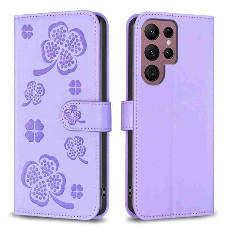 Four-leaf Embossed Leather Phone Case, For Samsung Galaxy A13 / A04 4G, For Samsung Galaxy S20 FE, For Samsung Galaxy A73 5G, For Samsung Galaxy A33, For Samsung Galaxy A03 166mm, For Samsung Galaxy S22 Ultra 5G, For Samsung Galaxy S22+ 5G             ...