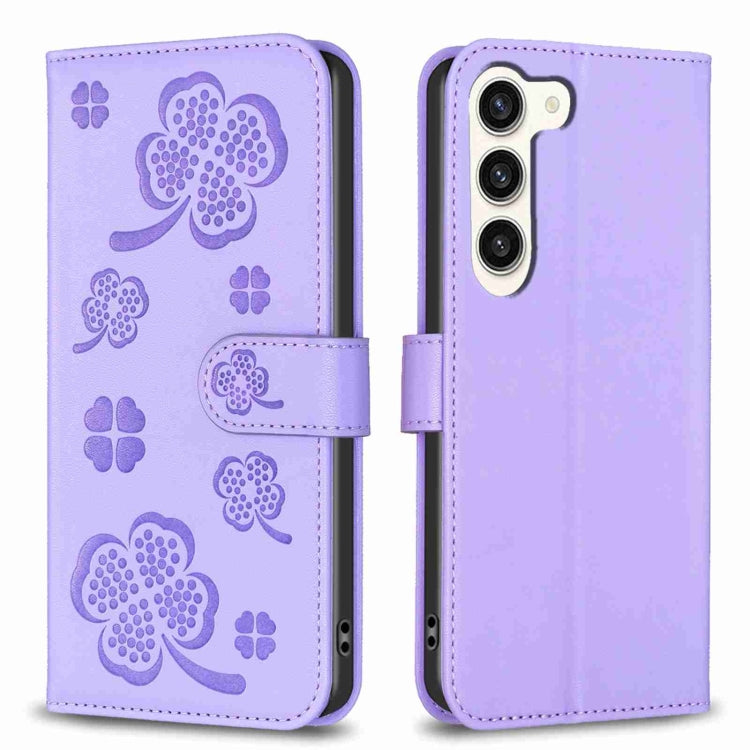 Four-leaf Embossed Leather Phone Case, For Samsung Galaxy A35, For Samsung Galaxy A55, For Samsung Galaxy S24 Ultra 5G, For Samsung Galaxy S24+ 5G, For Samsung Galaxy S24 5G, For Samsung Galaxy A15, For Samsung Galaxy A05, For Samsung Galaxy A05s