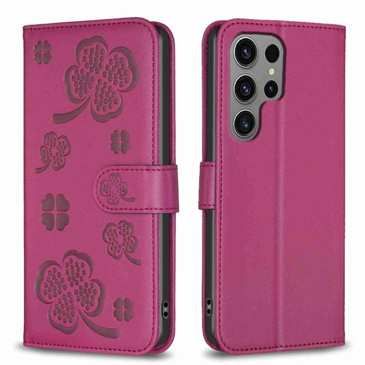 Four-leaf Embossed Leather Phone Case, For Samsung Galaxy A35, For Samsung Galaxy A55, For Samsung Galaxy S24 Ultra 5G, For Samsung Galaxy S24+ 5G, For Samsung Galaxy S24 5G, For Samsung Galaxy A15, For Samsung Galaxy A05, For Samsung Galaxy A05s