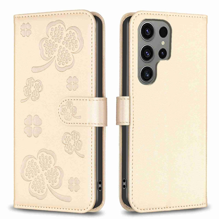 Four-leaf Embossed Leather Phone Case, For Samsung Galaxy A35, For Samsung Galaxy A55, For Samsung Galaxy S24 Ultra 5G, For Samsung Galaxy S24+ 5G, For Samsung Galaxy S24 5G, For Samsung Galaxy A15, For Samsung Galaxy A05, For Samsung Galaxy A05s