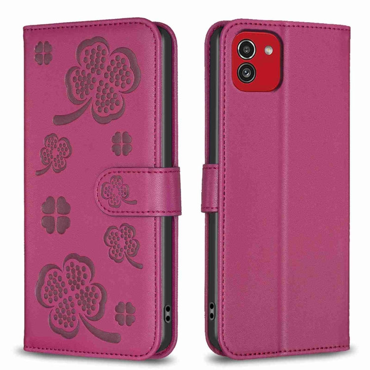 Four-leaf Embossed Leather Phone Case, For Samsung Galaxy A13 / A04 4G, For Samsung Galaxy S20 FE, For Samsung Galaxy A73 5G, For Samsung Galaxy A33, For Samsung Galaxy A03 166mm, For Samsung Galaxy S22 Ultra 5G, For Samsung Galaxy S22+ 5G             ...
