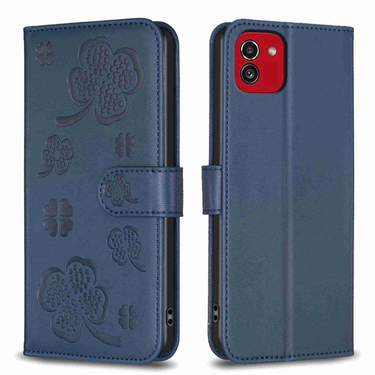 Four-leaf Embossed Leather Phone Case, For Samsung Galaxy A13 / A04 4G, For Samsung Galaxy S20 FE, For Samsung Galaxy A73 5G, For Samsung Galaxy A33, For Samsung Galaxy A03 166mm, For Samsung Galaxy S22 Ultra 5G, For Samsung Galaxy S22+ 5G             ...