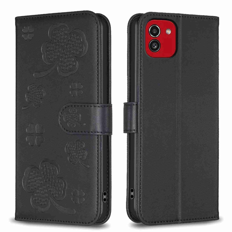 Four-leaf Embossed Leather Phone Case, For Samsung Galaxy A13 / A04 4G, For Samsung Galaxy S20 FE, For Samsung Galaxy A73 5G, For Samsung Galaxy A33, For Samsung Galaxy A03 166mm, For Samsung Galaxy S22 Ultra 5G, For Samsung Galaxy S22+ 5G             ...