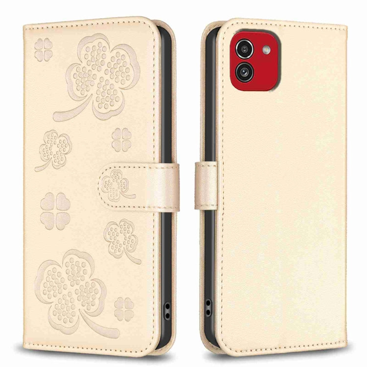 Four-leaf Embossed Leather Phone Case, For Samsung Galaxy A13 / A04 4G, For Samsung Galaxy S20 FE, For Samsung Galaxy A73 5G, For Samsung Galaxy A33, For Samsung Galaxy A03 166mm, For Samsung Galaxy S22 Ultra 5G, For Samsung Galaxy S22+ 5G             ...