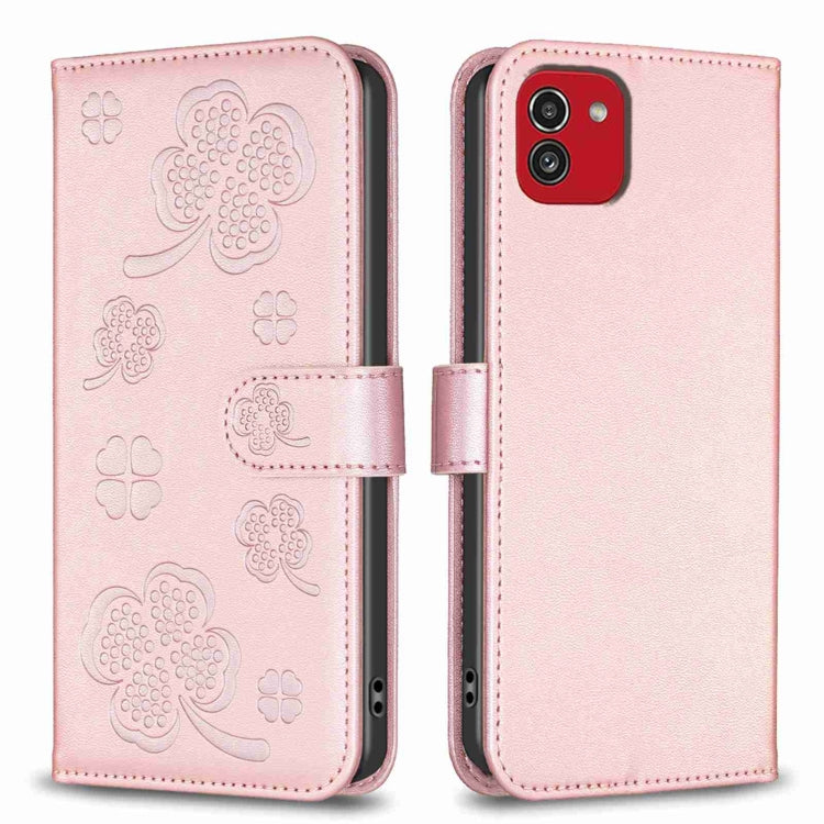 Four-leaf Embossed Leather Phone Case, For Samsung Galaxy A13 / A04 4G, For Samsung Galaxy S20 FE, For Samsung Galaxy A73 5G, For Samsung Galaxy A33, For Samsung Galaxy A03 166mm, For Samsung Galaxy S22 Ultra 5G, For Samsung Galaxy S22+ 5G             ...