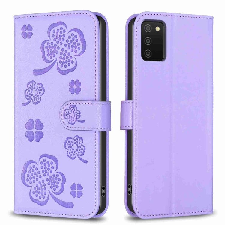Four-leaf Embossed Leather Phone Case, For Samsung Galaxy A03s / A02s, For Samsung Galaxy A41, For Samsung Galaxy A22 4G, For Samsung Galaxy A22 5G, For Samsung Galaxy S21 FE 5G, For Samsung Galaxy A32 4G, For Samsung Galaxy A72, For Samsung Galaxy A52