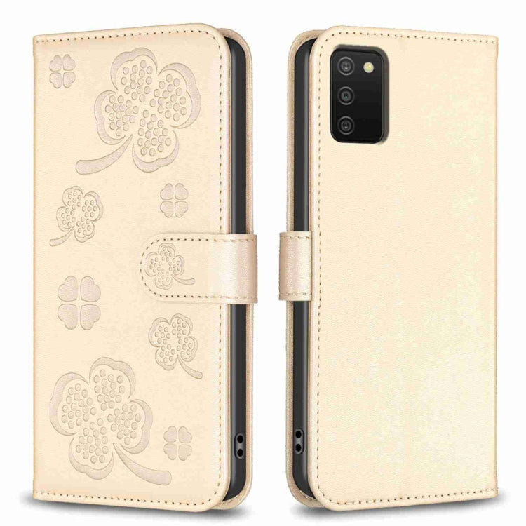 Four-leaf Embossed Leather Phone Case, For Samsung Galaxy A03s / A02s, For Samsung Galaxy A41, For Samsung Galaxy A22 4G, For Samsung Galaxy A22 5G, For Samsung Galaxy S21 FE 5G, For Samsung Galaxy A32 4G, For Samsung Galaxy A72, For Samsung Galaxy A52