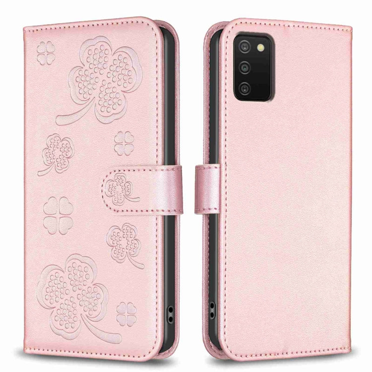 Four-leaf Embossed Leather Phone Case, For Samsung Galaxy A03s / A02s, For Samsung Galaxy A41, For Samsung Galaxy A22 4G, For Samsung Galaxy A22 5G, For Samsung Galaxy S21 FE 5G, For Samsung Galaxy A32 4G, For Samsung Galaxy A72, For Samsung Galaxy A52