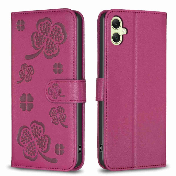 Four-leaf Embossed Leather Phone Case, For Samsung Galaxy A35, For Samsung Galaxy A55, For Samsung Galaxy S24 Ultra 5G, For Samsung Galaxy S24+ 5G, For Samsung Galaxy S24 5G, For Samsung Galaxy A15, For Samsung Galaxy A05, For Samsung Galaxy A05s