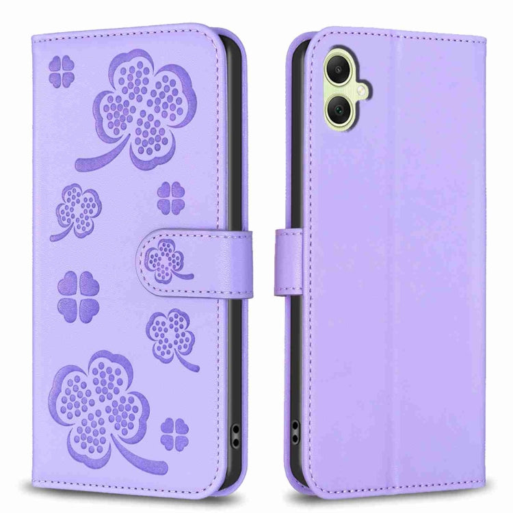 Four-leaf Embossed Leather Phone Case, For Samsung Galaxy A35, For Samsung Galaxy A55, For Samsung Galaxy S24 Ultra 5G, For Samsung Galaxy S24+ 5G, For Samsung Galaxy S24 5G, For Samsung Galaxy A15, For Samsung Galaxy A05, For Samsung Galaxy A05s