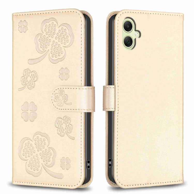 Four-leaf Embossed Leather Phone Case, For Samsung Galaxy A35, For Samsung Galaxy A55, For Samsung Galaxy S24 Ultra 5G, For Samsung Galaxy S24+ 5G, For Samsung Galaxy S24 5G, For Samsung Galaxy A15, For Samsung Galaxy A05, For Samsung Galaxy A05s
