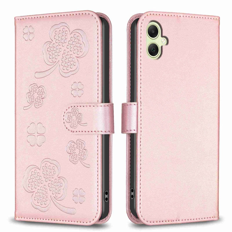 Four-leaf Embossed Leather Phone Case, For Samsung Galaxy A35, For Samsung Galaxy A55, For Samsung Galaxy S24 Ultra 5G, For Samsung Galaxy S24+ 5G, For Samsung Galaxy S24 5G, For Samsung Galaxy A15, For Samsung Galaxy A05, For Samsung Galaxy A05s