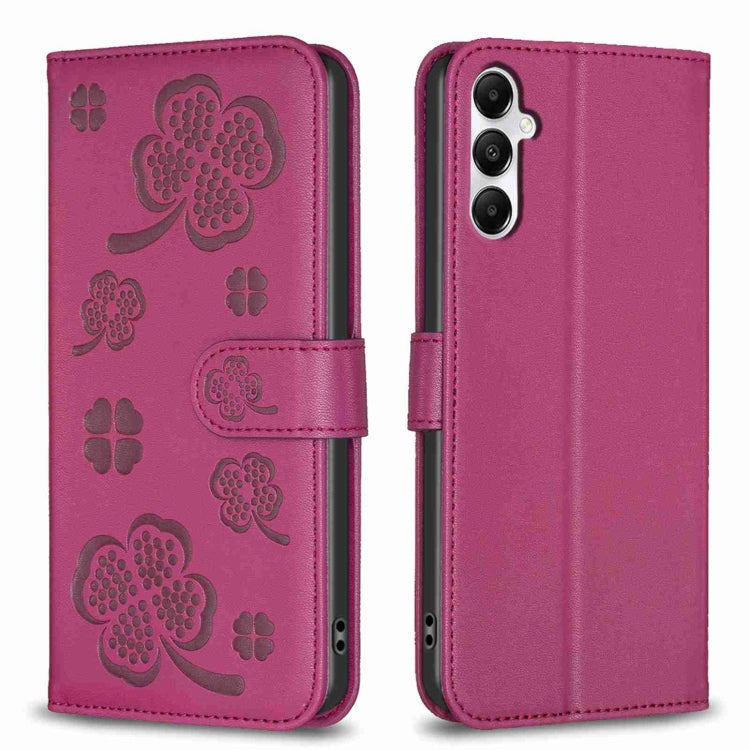 Four-leaf Embossed Leather Phone Case, For Samsung Galaxy A35, For Samsung Galaxy A55, For Samsung Galaxy S24 Ultra 5G, For Samsung Galaxy S24+ 5G, For Samsung Galaxy S24 5G, For Samsung Galaxy A15, For Samsung Galaxy A05, For Samsung Galaxy A05s