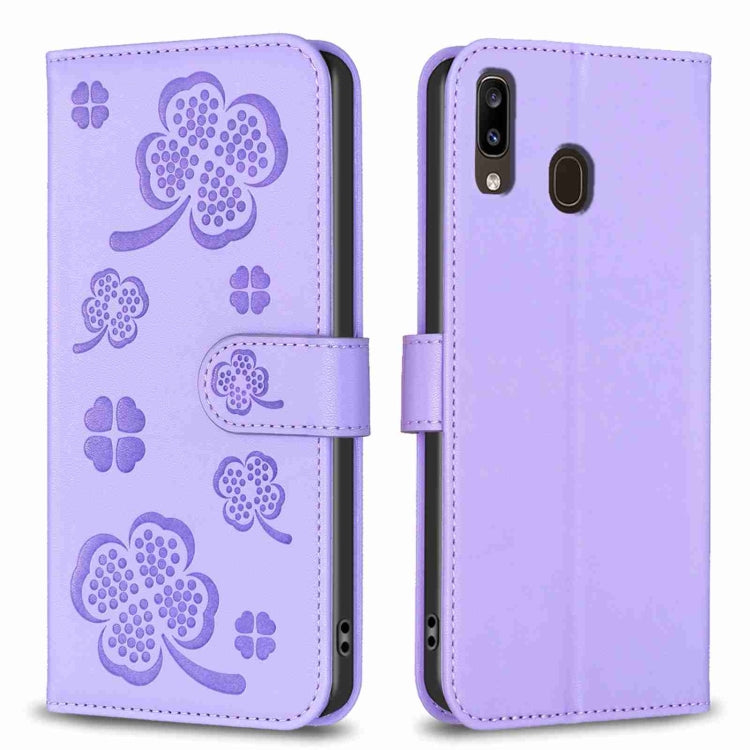 Four-leaf Embossed Leather Phone Case, For Samsung Galaxy S20 Ultra, For Samsung Galaxy S20, For Samsung Galaxy S20+, For Samsung Galaxy A71 4G, For Samsung Galaxy A51 4G, For Samsung Galaxy A70, For Samsung Galaxy A40, For Samsung Galaxy A20 / A30