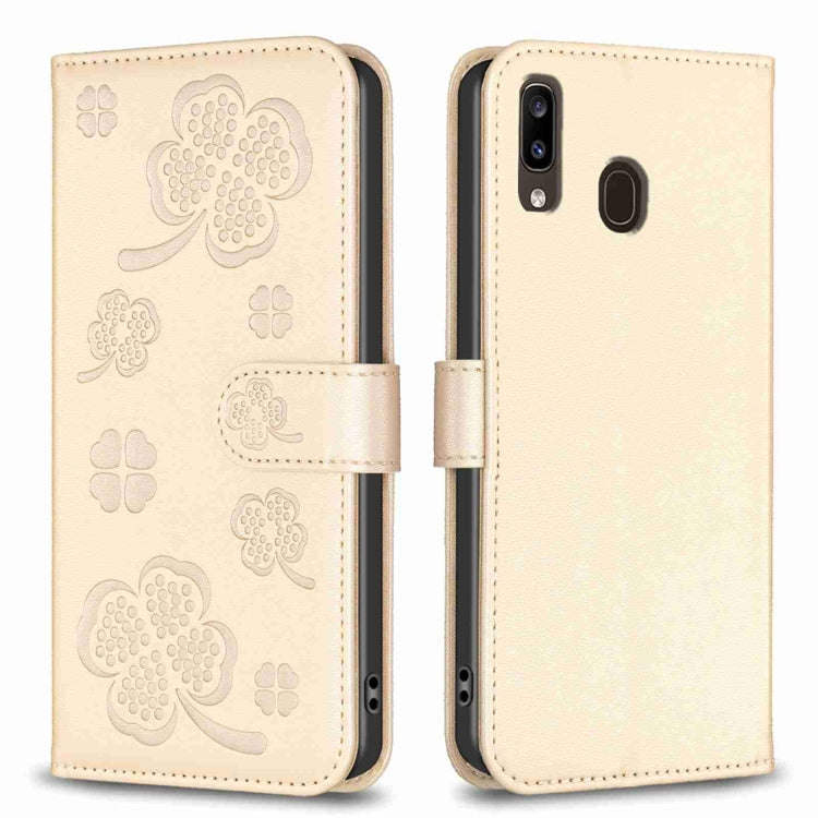 Four-leaf Embossed Leather Phone Case, For Samsung Galaxy S20 Ultra, For Samsung Galaxy S20, For Samsung Galaxy S20+, For Samsung Galaxy A71 4G, For Samsung Galaxy A51 4G, For Samsung Galaxy A70, For Samsung Galaxy A40, For Samsung Galaxy A20 / A30