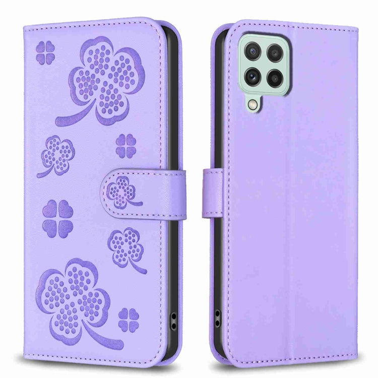Four-leaf Embossed Leather Phone Case, For Samsung Galaxy A03s / A02s, For Samsung Galaxy A41, For Samsung Galaxy A22 4G, For Samsung Galaxy A22 5G, For Samsung Galaxy S21 FE 5G, For Samsung Galaxy A32 4G, For Samsung Galaxy A72, For Samsung Galaxy A52