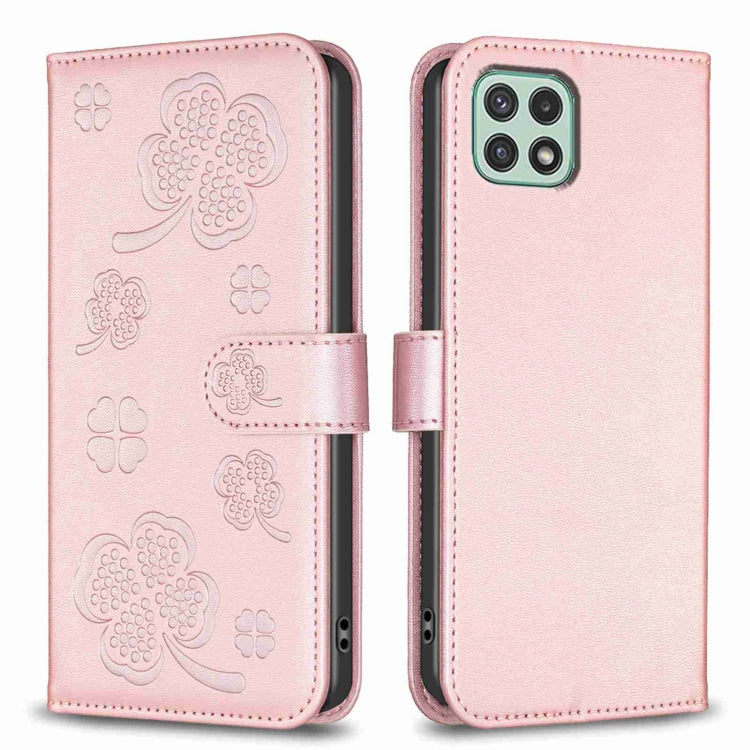 Four-leaf Embossed Leather Phone Case, For Samsung Galaxy A03s / A02s, For Samsung Galaxy A41, For Samsung Galaxy A22 4G, For Samsung Galaxy A22 5G, For Samsung Galaxy S21 FE 5G, For Samsung Galaxy A32 4G, For Samsung Galaxy A72, For Samsung Galaxy A52
