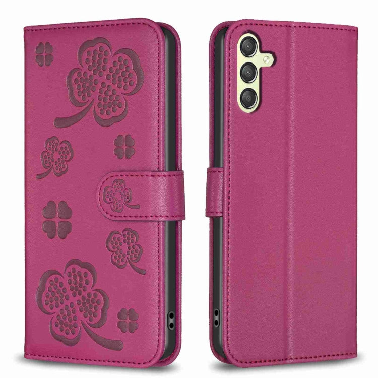 Four-leaf Embossed Leather Phone Case, For Samsung Galaxy A25 5G, For Samsung Galaxy S23 FE 5G, For Samsung Galaxy A24 4G, For Samsung Galaxy A14, For Samsung Galaxy A34 5G, For Samsung Galaxy A54 5G, For Samsung Galaxy S23 Ultra 5G                    ...