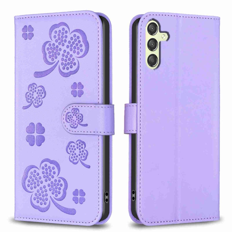 Four-leaf Embossed Leather Phone Case, For Samsung Galaxy A25 5G, For Samsung Galaxy S23 FE 5G, For Samsung Galaxy A24 4G, For Samsung Galaxy A14, For Samsung Galaxy A34 5G, For Samsung Galaxy A54 5G, For Samsung Galaxy S23 Ultra 5G                    ...