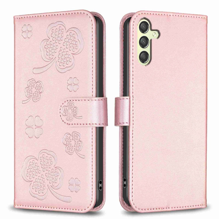 Four-leaf Embossed Leather Phone Case, For Samsung Galaxy A25 5G, For Samsung Galaxy S23 FE 5G, For Samsung Galaxy A24 4G, For Samsung Galaxy A14, For Samsung Galaxy A34 5G, For Samsung Galaxy A54 5G, For Samsung Galaxy S23 Ultra 5G                    ...