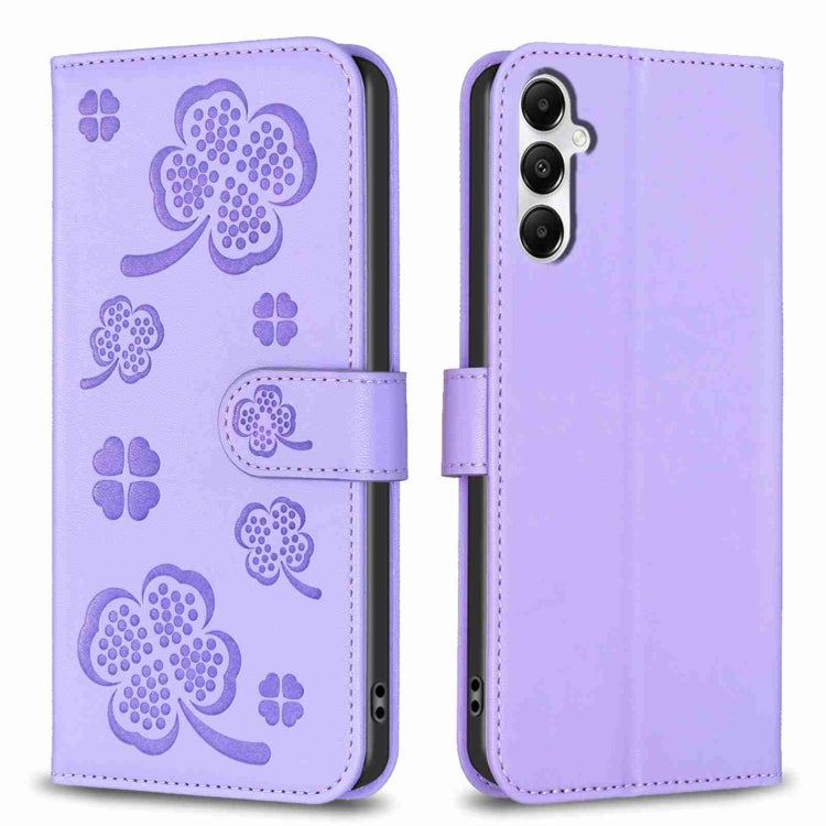 Four-leaf Embossed Leather Phone Case, For Samsung Galaxy A35, For Samsung Galaxy A55, For Samsung Galaxy S24 Ultra 5G, For Samsung Galaxy S24+ 5G, For Samsung Galaxy S24 5G, For Samsung Galaxy A15, For Samsung Galaxy A05, For Samsung Galaxy A05s