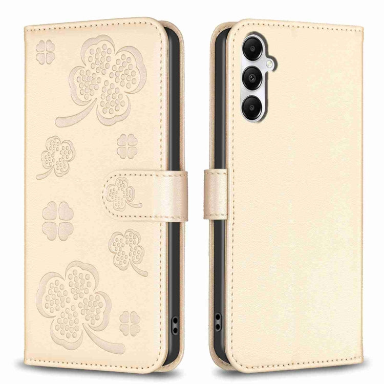 Four-leaf Embossed Leather Phone Case, For Samsung Galaxy A35, For Samsung Galaxy A55, For Samsung Galaxy S24 Ultra 5G, For Samsung Galaxy S24+ 5G, For Samsung Galaxy S24 5G, For Samsung Galaxy A15, For Samsung Galaxy A05, For Samsung Galaxy A05s