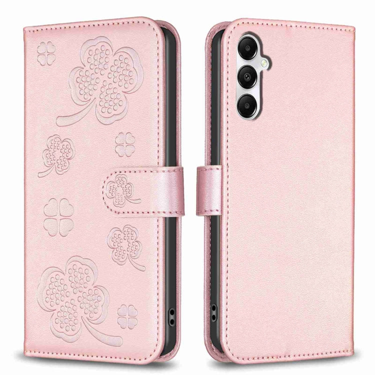 Four-leaf Embossed Leather Phone Case, For Samsung Galaxy A35, For Samsung Galaxy A55, For Samsung Galaxy S24 Ultra 5G, For Samsung Galaxy S24+ 5G, For Samsung Galaxy S24 5G, For Samsung Galaxy A15, For Samsung Galaxy A05, For Samsung Galaxy A05s