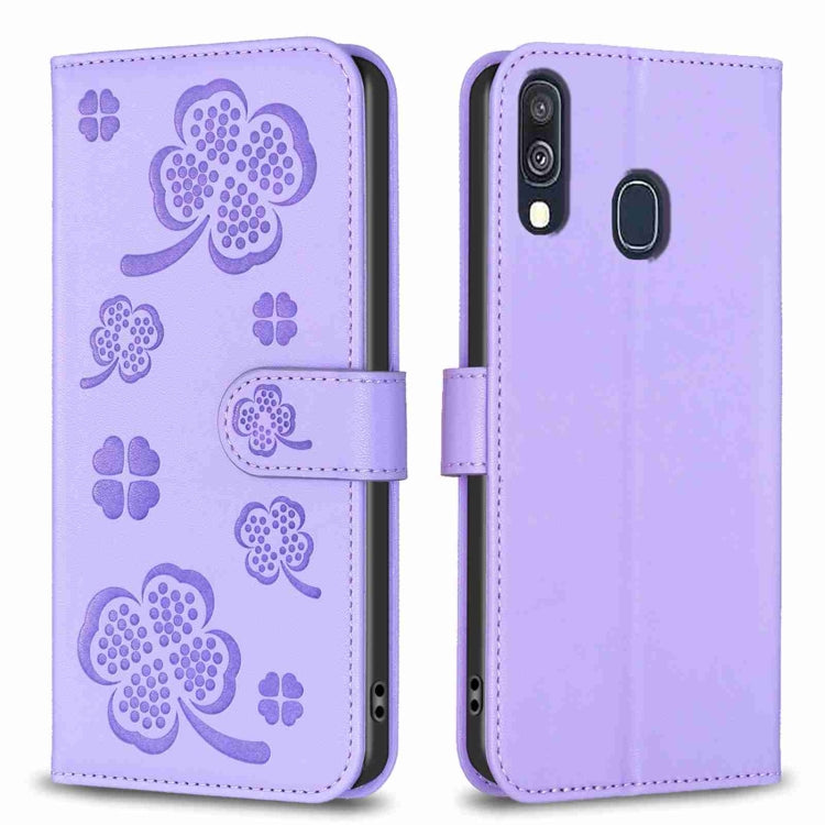 Four-leaf Embossed Leather Phone Case, For Samsung Galaxy S20 Ultra, For Samsung Galaxy S20, For Samsung Galaxy S20+, For Samsung Galaxy A71 4G, For Samsung Galaxy A51 4G, For Samsung Galaxy A70, For Samsung Galaxy A40, For Samsung Galaxy A20 / A30