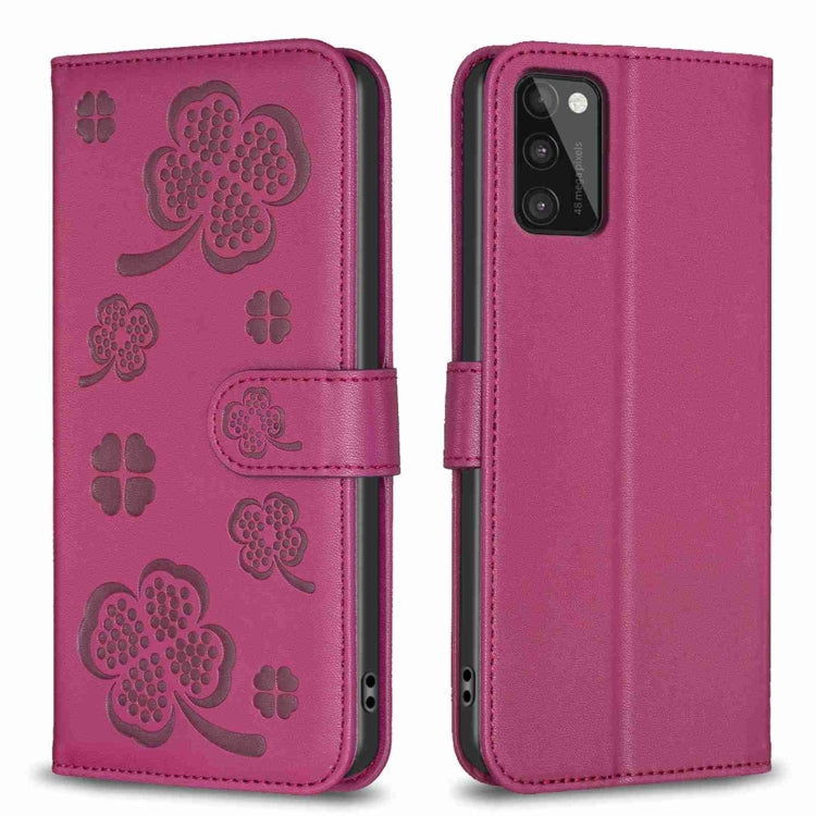 Four-leaf Embossed Leather Phone Case, For Samsung Galaxy A03s / A02s, For Samsung Galaxy A41, For Samsung Galaxy A22 4G, For Samsung Galaxy A22 5G, For Samsung Galaxy S21 FE 5G, For Samsung Galaxy A32 4G, For Samsung Galaxy A72, For Samsung Galaxy A52