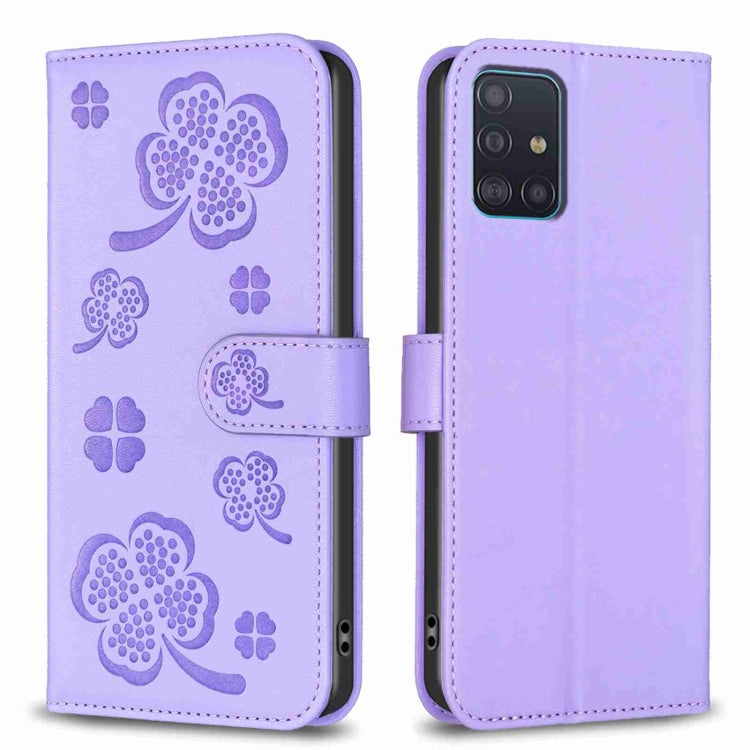 Four-leaf Embossed Leather Phone Case, For Samsung Galaxy S20 Ultra, For Samsung Galaxy S20, For Samsung Galaxy S20+, For Samsung Galaxy A71 4G, For Samsung Galaxy A51 4G, For Samsung Galaxy A70, For Samsung Galaxy A40, For Samsung Galaxy A20 / A30