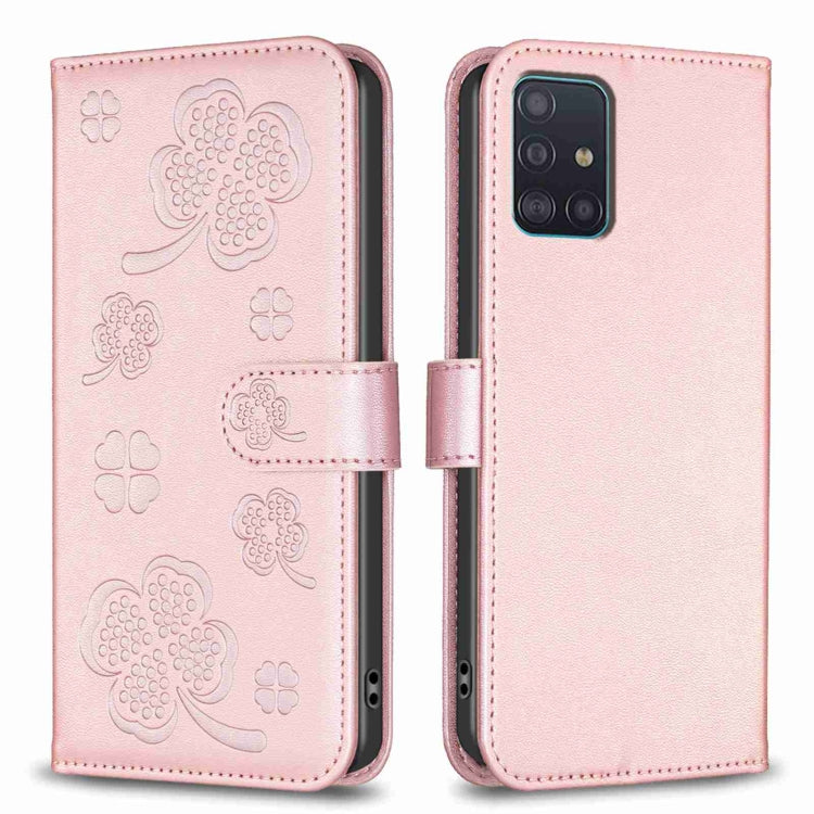 Four-leaf Embossed Leather Phone Case, For Samsung Galaxy S20 Ultra, For Samsung Galaxy S20, For Samsung Galaxy S20+, For Samsung Galaxy A71 4G, For Samsung Galaxy A51 4G, For Samsung Galaxy A70, For Samsung Galaxy A40, For Samsung Galaxy A20 / A30