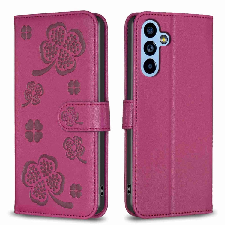 Four-leaf Embossed Leather Phone Case, For Samsung Galaxy A25 5G, For Samsung Galaxy S23 FE 5G, For Samsung Galaxy A24 4G, For Samsung Galaxy A14, For Samsung Galaxy A34 5G, For Samsung Galaxy A54 5G, For Samsung Galaxy S23 Ultra 5G                    ...