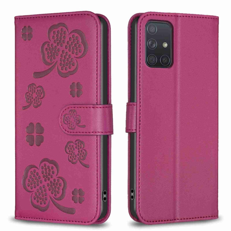 Four-leaf Embossed Leather Phone Case, For Samsung Galaxy S20 Ultra, For Samsung Galaxy S20, For Samsung Galaxy S20+, For Samsung Galaxy A71 4G, For Samsung Galaxy A51 4G, For Samsung Galaxy A70, For Samsung Galaxy A40, For Samsung Galaxy A20 / A30