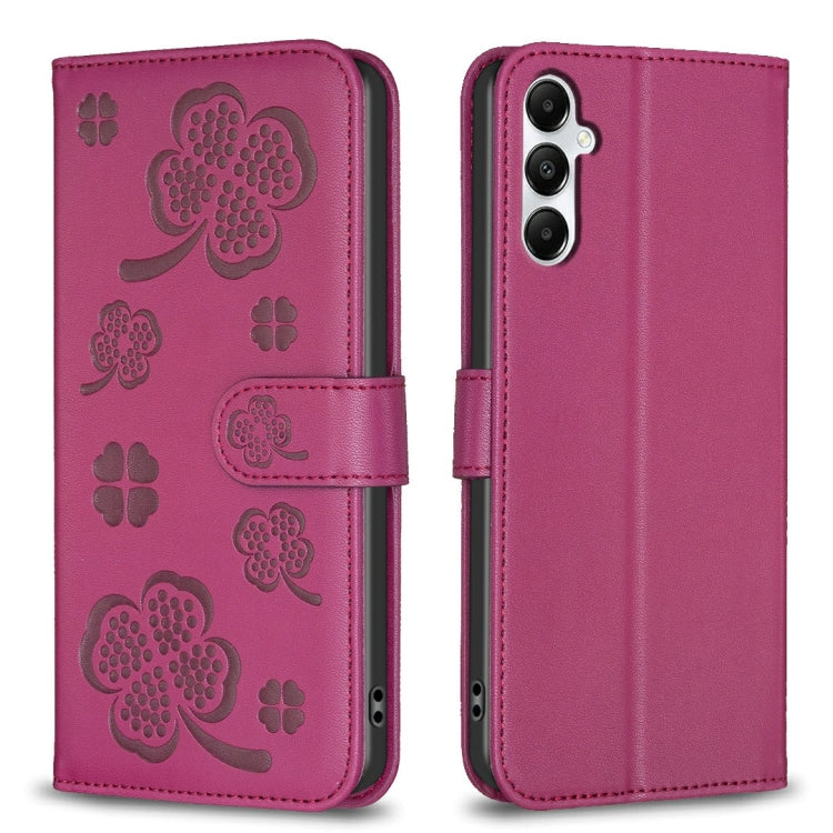Four-leaf Embossed Leather Phone Case, For Samsung Galaxy A35, For Samsung Galaxy A55, For Samsung Galaxy S24 Ultra 5G, For Samsung Galaxy S24+ 5G, For Samsung Galaxy S24 5G, For Samsung Galaxy A15, For Samsung Galaxy A05, For Samsung Galaxy A05s