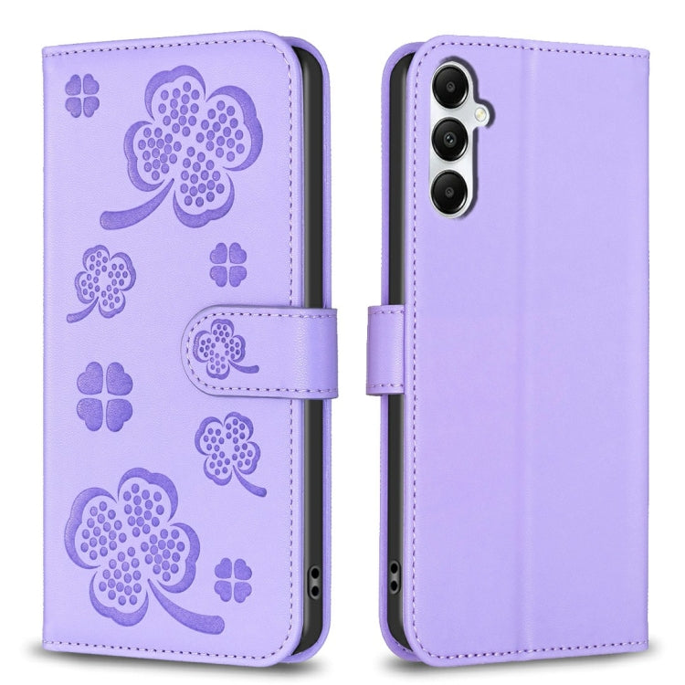 Four-leaf Embossed Leather Phone Case, For Samsung Galaxy A35, For Samsung Galaxy A55, For Samsung Galaxy S24 Ultra 5G, For Samsung Galaxy S24+ 5G, For Samsung Galaxy S24 5G, For Samsung Galaxy A15, For Samsung Galaxy A05, For Samsung Galaxy A05s
