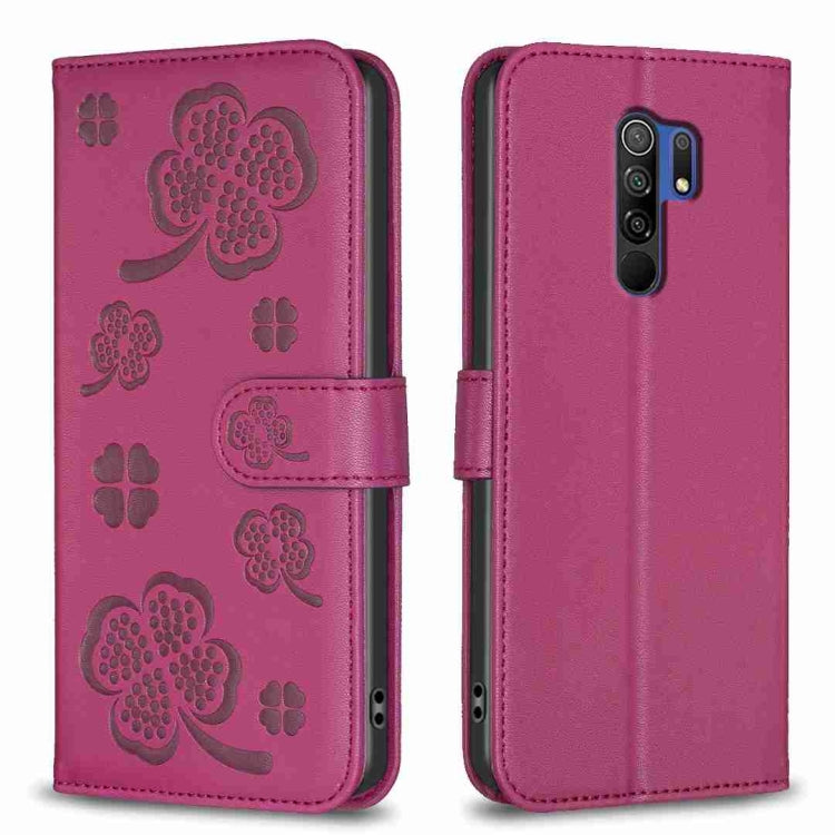 Four-leaf Embossed Leather Phone Case, For Xiaomi Redmi 9, For Xiaomi Redmi Note 9, For Xiaomi Redmi Note 9 Pro Max, For Xiaomi Redmi Note 8T, For Xiaomi Redmi Note 8, For Xiaomi Redmi Note 8 Pro