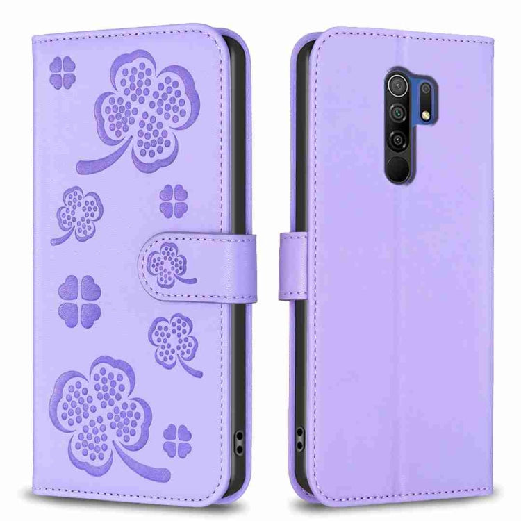 Four-leaf Embossed Leather Phone Case, For Xiaomi Redmi 9, For Xiaomi Redmi Note 9, For Xiaomi Redmi Note 9 Pro Max, For Xiaomi Redmi Note 8T, For Xiaomi Redmi Note 8, For Xiaomi Redmi Note 8 Pro