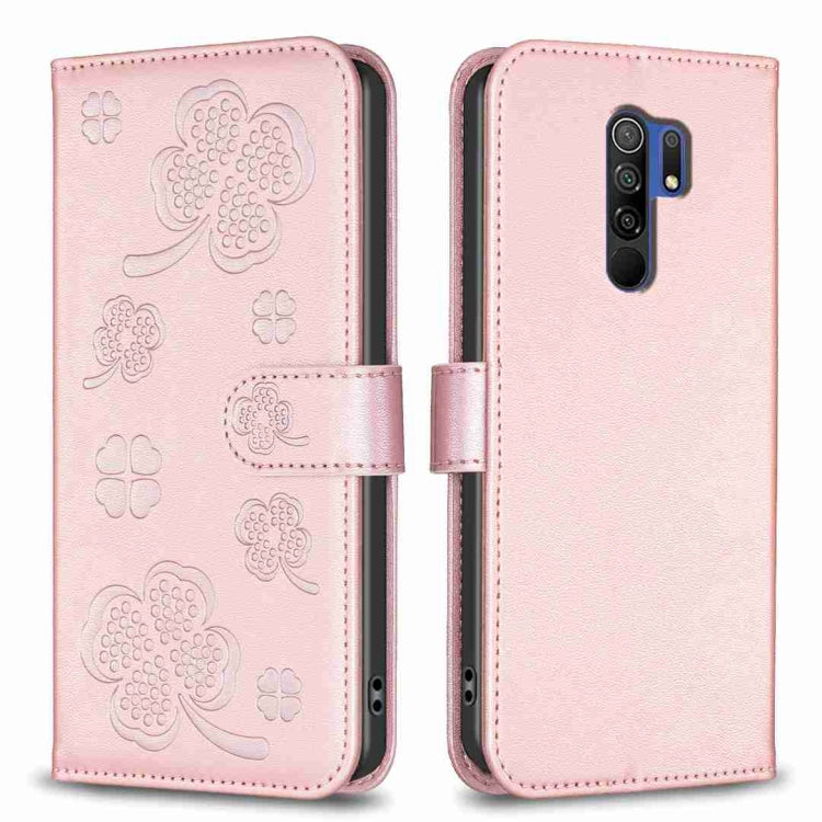 Four-leaf Embossed Leather Phone Case, For Xiaomi Redmi 9, For Xiaomi Redmi Note 9, For Xiaomi Redmi Note 9 Pro Max, For Xiaomi Redmi Note 8T, For Xiaomi Redmi Note 8, For Xiaomi Redmi Note 8 Pro