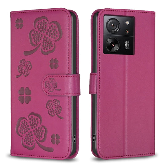 Four-leaf Embossed Leather Phone Case, For Xiaomi 13T, For Xiaomi Redmi 12 4G, For Xiaomi Poco F5 5G, For Xiaomi Redmi Note 11 / 12S 4G, For Xiaomi 13 Ultra, For Xiaomi Redmi Note 12 4G Global, For Xiaomi Civi 3 5G, For Xiaomi Redmi A1+ / A2