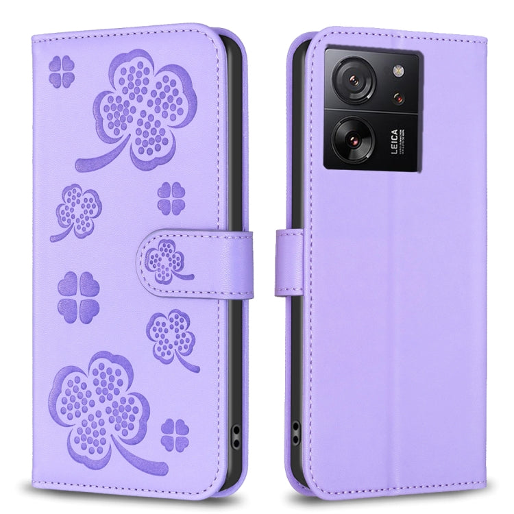 Four-leaf Embossed Leather Phone Case, For Xiaomi 13T, For Xiaomi Redmi 12 4G, For Xiaomi Poco F5 5G, For Xiaomi Redmi Note 11 / 12S 4G, For Xiaomi 13 Ultra, For Xiaomi Redmi Note 12 4G Global, For Xiaomi Civi 3 5G, For Xiaomi Redmi A1+ / A2